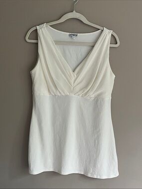 Express Mixed-Media Chiffon & Knit Tank Top in white size large